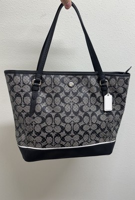 New Coach F29886 Peyton Perforated PVC Zip Top Tote Black & White Purse