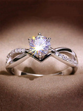 Women's Silver Tone CZ Promise Engagement Ring Twisted Band Rhinestone Jewelry