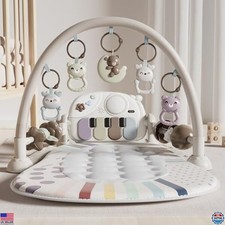 Baby Play Mat with Piano, 5 Sensory Toys, Music  Lights, Tummy Time Gym 0-12M