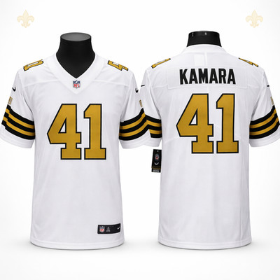 Nike New Orleans Saints Alvin Kamara White Color Rush Legend Jersey