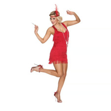 Red Fancy Flapper 20's Halloween Costume Spirit Women's Medium w/extras