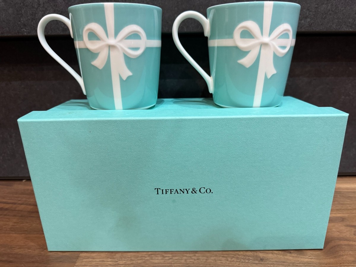 Tiffany & Co. Blue Ribbon Mug Cup 2pcs Set Authentic 225ml H 9cm