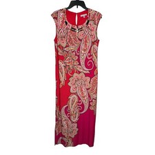 Sandra Darren Womens Dress Bodycon Gold Neck Plate  Cap Sleeve Paisley Orange 14