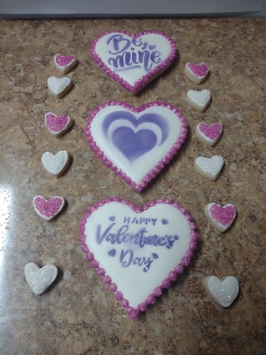 3 Valentine's Day Sugar Cookies With 12 Bite Sized Minis In ''Plush Purple'' (Set