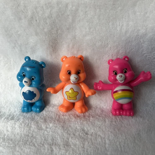 Vintage Lot of 3 Care Bears 2.5" Poseable Vinyl  Figurines Orange Blue&Pink TCFC