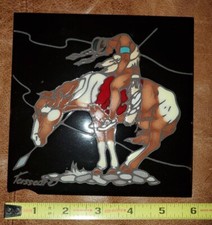 NATIVE AMERICAN MAN ON HORSE CERAMIC TILE Trivet