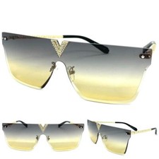 New Classy Elegant Contemporary Modern Shield Style SUN GLASSES Gold Metal Frame