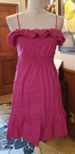 OP Size Medium 7-9 Pink Sundress with Ruffles at Neck and Bottom Spag Straps
