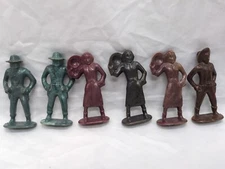 Lot Of (6) Vintage 1960s REL Cowboy Cowgirl Robber 2 1/2" Gray Brown Plastic Toy
