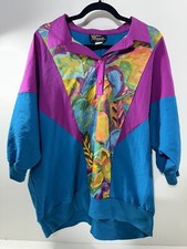 Vintage 80’s Bold Colorful Silver Threads Flowy Shirt Women’s Made In USA