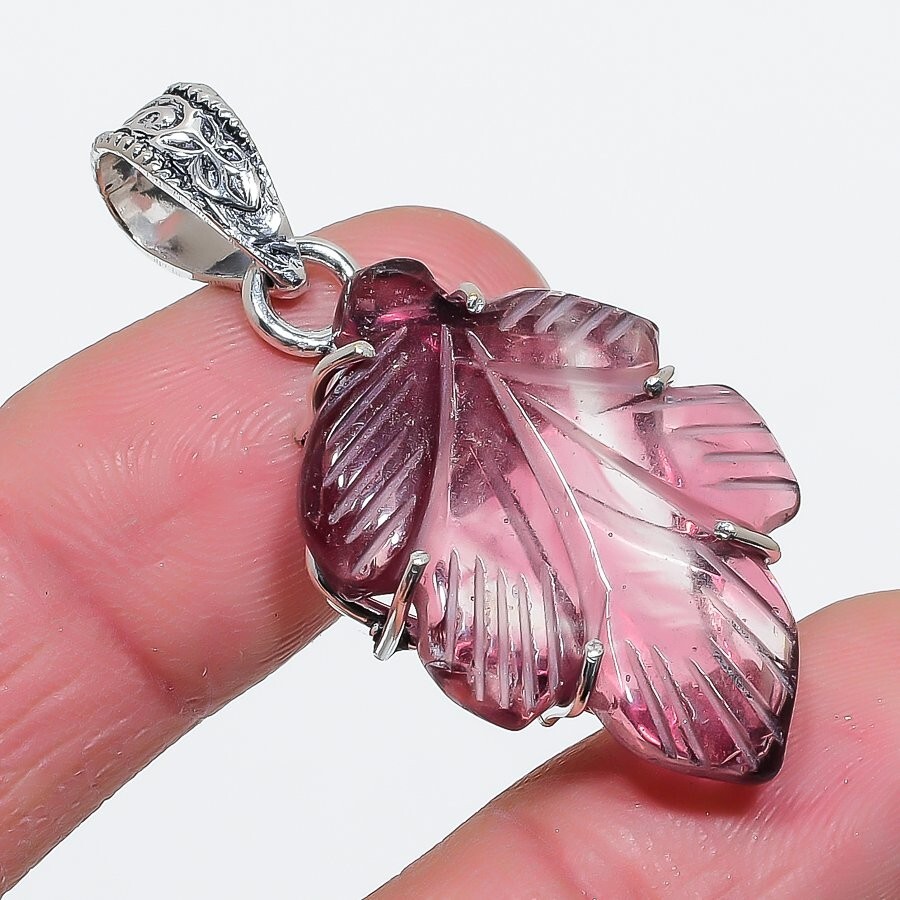 Sage Amethyst Gemstone Leaf Pendant Handmade Jewelry 1.77 Inch KP-351