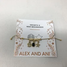 Alex and Ani Path of Life & Onyx Expandable Bracelet, Shiny Gold Finish