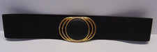 Vintage Ladies Black Elastic Stretch Belt Faux Leather Buckle Size Small