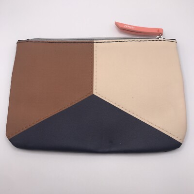 Ipsy Makeup Bag Pouch Zip Top Closure Brown Pink & Blue Color New (No Product)