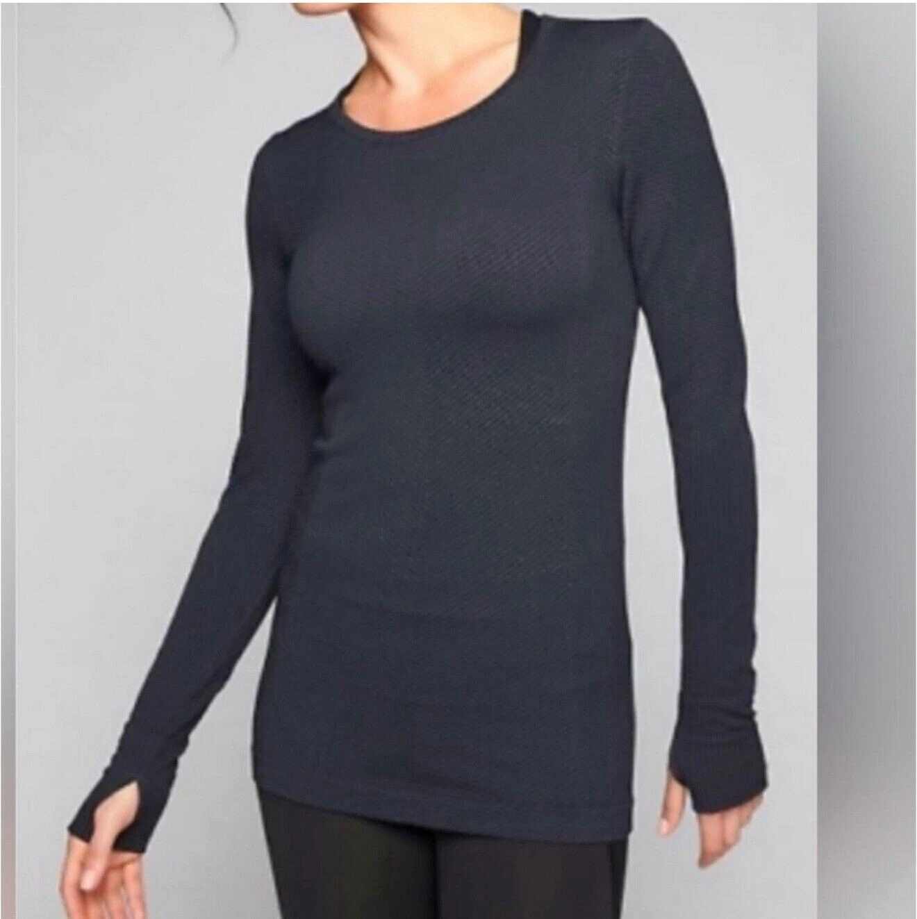 Athleta Flurry Long Sleeve Base Layer Top Black Grey Medium