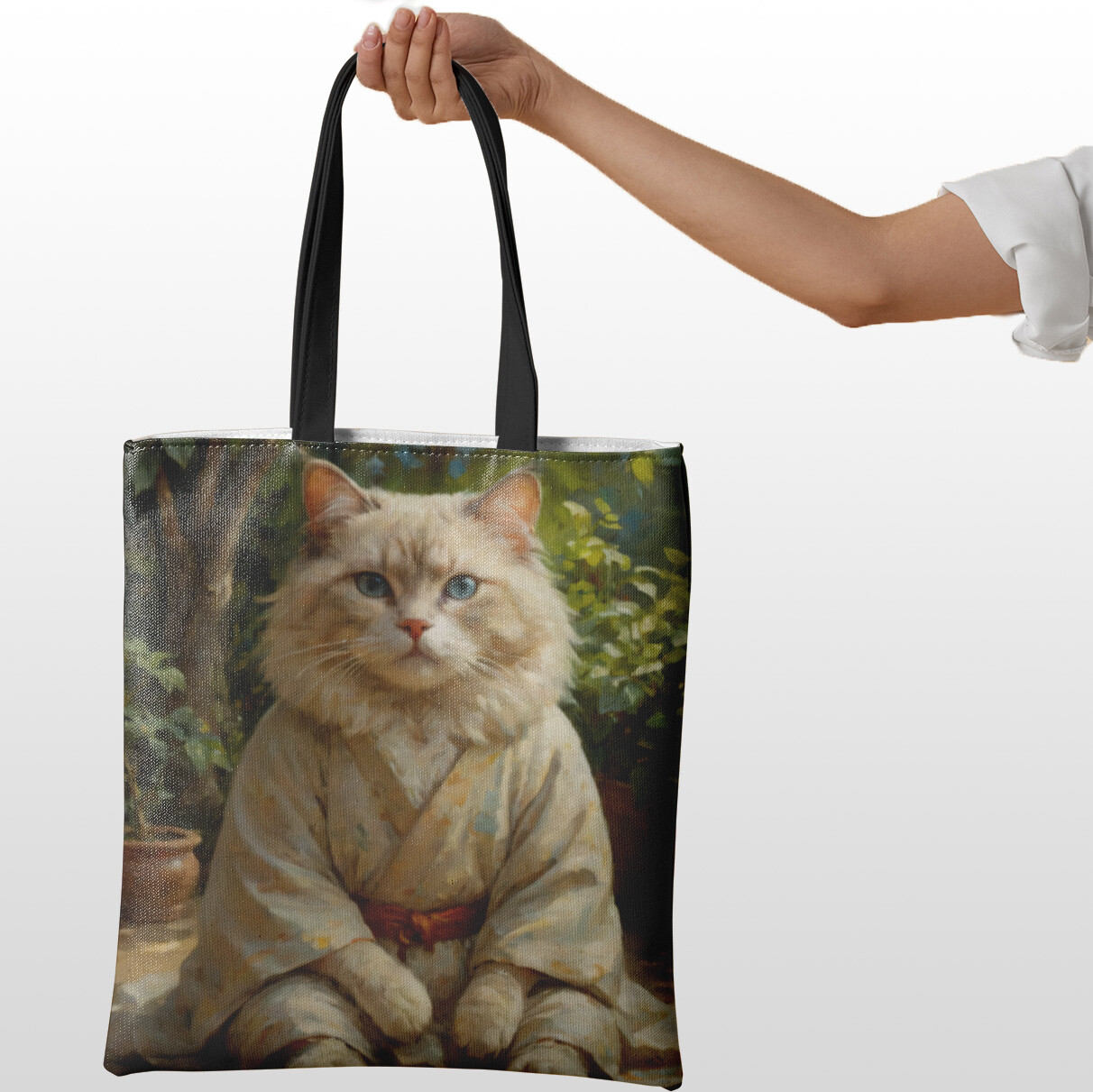 Eco-Friendly Cute Cat Print Reusable Tote Bag for Shopping and Daily Use