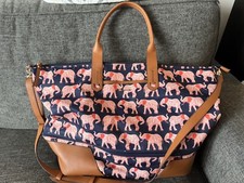 Stella And Dot Tote Travel Expandable Weekender Elephant Bag Navy Blue Orange