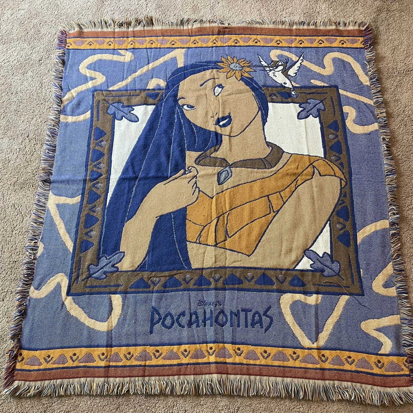 Vintage Disney Pocahontas Woven Throw Blanket