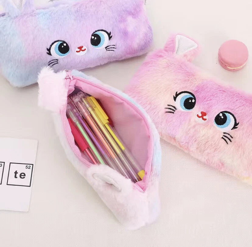 pencil case Makeup Bag Cute Cat / Panda,in Purple, pink, Rose fluffy Teen School - Image 3 of 3