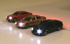 3 Modellautos Spur N beleuchtet LED für Modelleisenbahnanlagen 12-16V bahnwaren