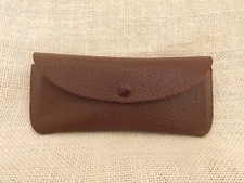 Brown Leather Stiff Eyeglasses Case Wooden Spacer Vintage