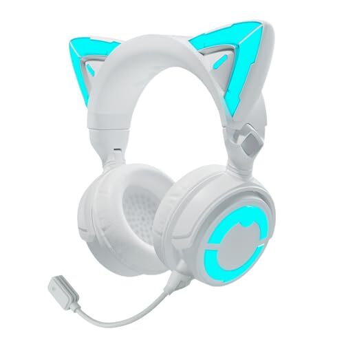 Cat Ear Headphones - 2.4G USB/Type C Gaming Headset with Microphone White 4GS-image