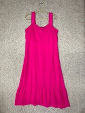 Tacera Midi Dress Womens 1X Pink Flowy Ruffle Straps Tiered Beachy Spring Vacay