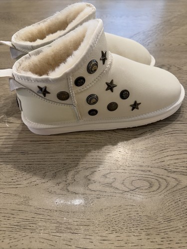 Australia Luxe Angel Ultra Short Graphite Studded Sheepskin Fur Boot *US 11 - Picture 2 of 5