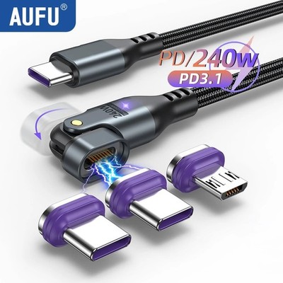 Magnetisches USB Ladekabel 240W 180 Grad drehbar Typ C Micro Samsung iPhone