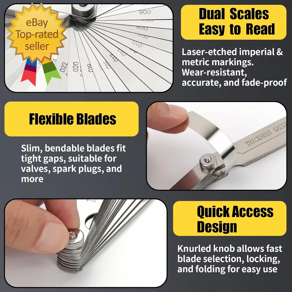 Conjunto de 2 medidores Feeler aço inoxidável, 32 lâminas retas e 16 angulares, Dual Mar - Imagem 4 de 4