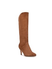 NINE WEST Womens Beige Comfort Danee Pointed Toe Block Heel Leather Boots 5.5 M