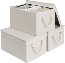 Large Storage Bins with Lids, Decorative Storage Boxes with Lid and Soft Rope Ha