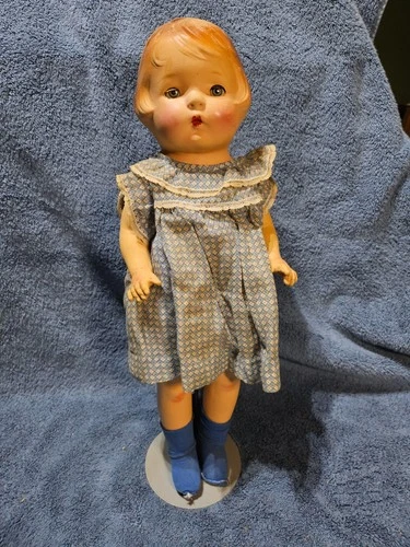 ANTIQUE COMPOSITION STUFFED JOINTED SHOULDERS and LEGS GIRL DOLL 18"