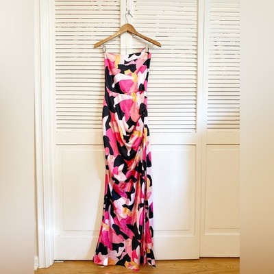 NWT NEW Club L London A-List Pink Printed Cowl Neck Satin Maxi Dress Size 4  | eBay