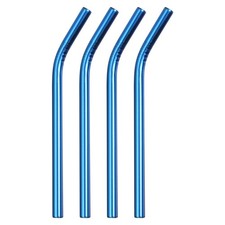 4Pcs 8.46" Long Stainless Steel Straws-Bent for Travel Mugs Blue 