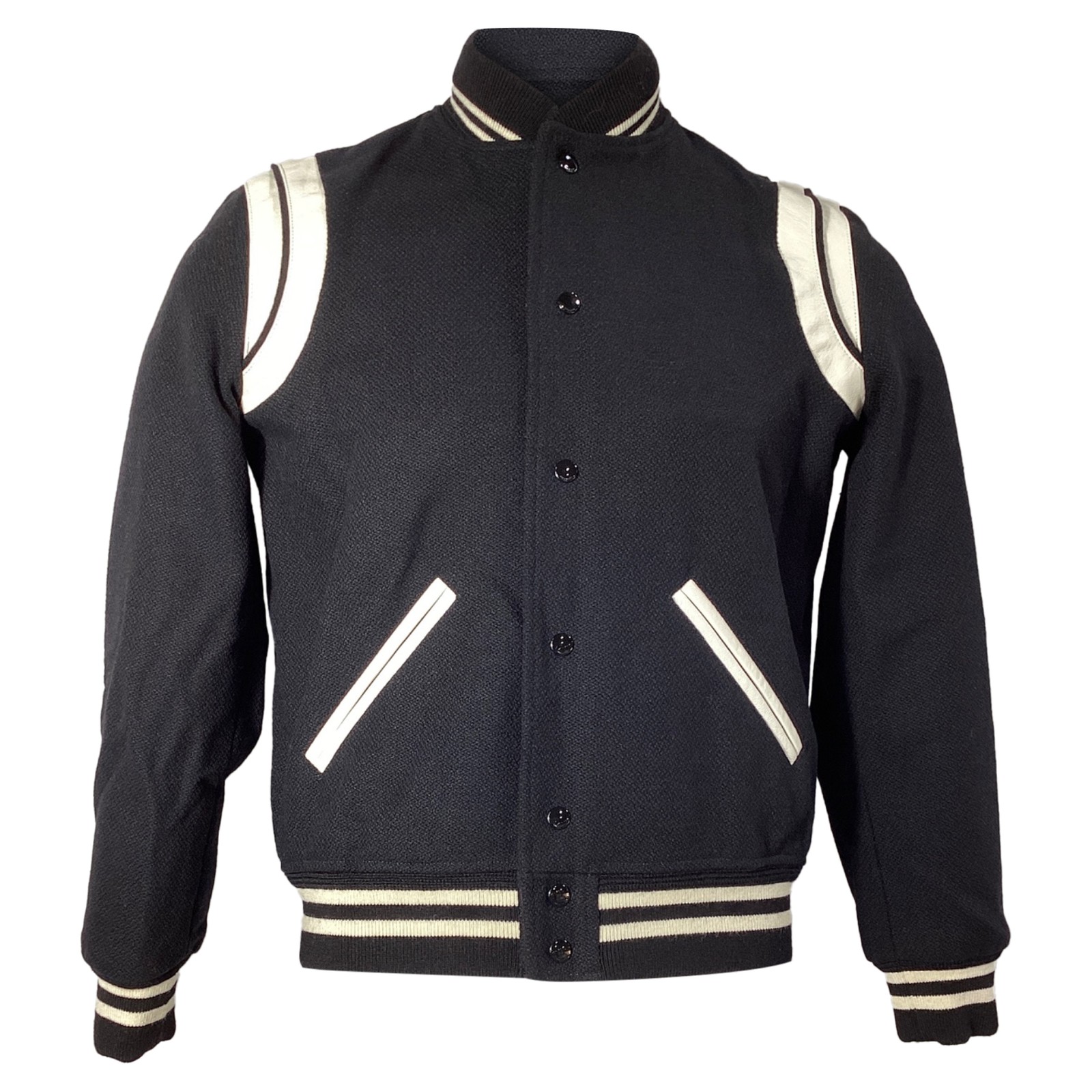 Giacca Saint Laurent Teddy Varsity in lana uomo nera taglia 48
