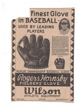 Original 1927 Rogers Hornsby Wilson Baseball Glove Ad From Sporting News