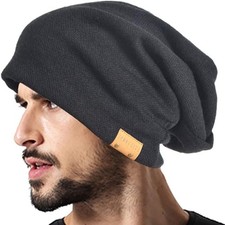 Men Oversized Slouch Beanie Large Skullcap Knit Hat 1 Black