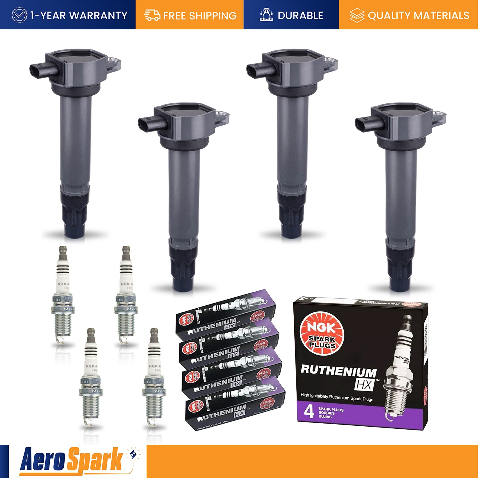 4 Ignition Coil  4 NGK Ruthenium Spark Plug for 2007-2016 Jeep Compass 2.4L l4