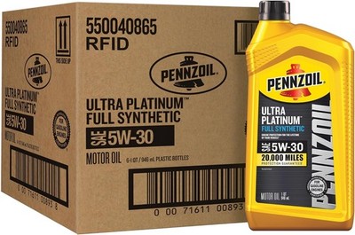 Pennzoil Ultra Platinum Full Synthetic 5W-30 Motor Oil, 1 Quart (6 Pack)