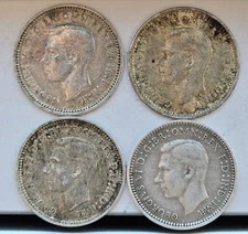Four Australia 1943-D Threepence Minted from .925 Silver During WWII in Denver