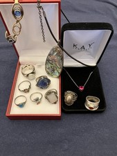 Vintage Sterling Silver 925 Jewelry Lot - Rings Bracelet Pendant Necklaces-77 g