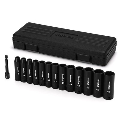 TecoTek 14 Pieces 3/8-Inch Drive Impact Socket Set, 12-Point, 7mm-19mm(Deep) 