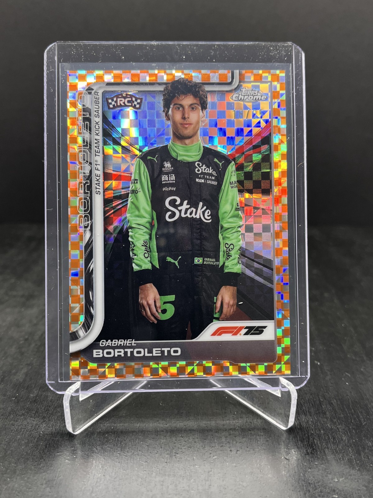 2025 Topps Chrome F1 Gabriel Bortoleto RC Portrait Orange Checker Flag 18/25 #20