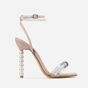 Women's Open Toe Ankle Straps Pearl Decorate High Heel Stilettos US7