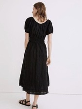 Madewell Sophia Midi Dress in Seersucker Check Black - Size Medium