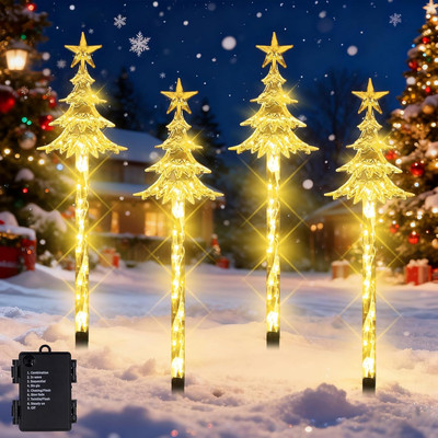 LED Gartenstecker Weihnachten 4er Set Acryl Außenbeleuchtung Wasserdicht