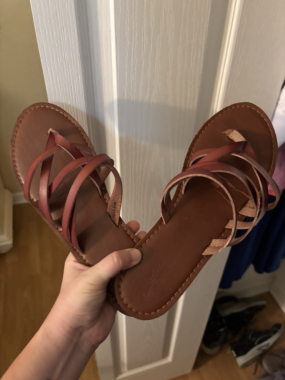 Universal Thread cognac brown leather strappy sandals