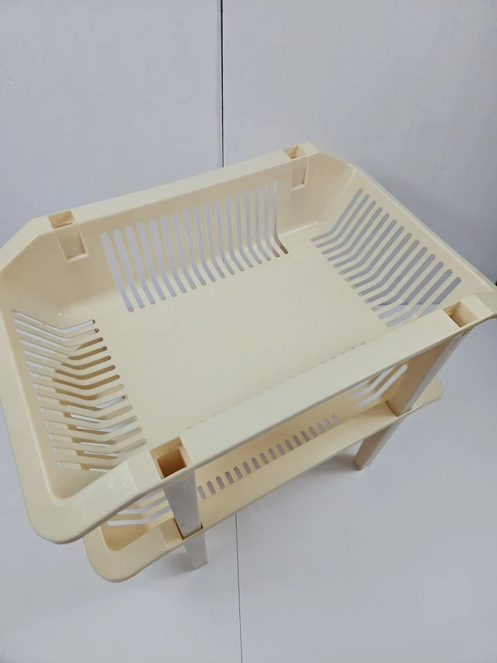 Vintage Rubbermaid Roughneck 2 caixas de armazenamento empilháveis década de 1970 amêndoa marfim plástico - Imagem 2 de 4