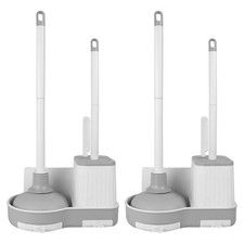 2 Pack Toilet Brush and Plunger Set, 3 in 1 Toilet Bowl Brush and Holder with...
